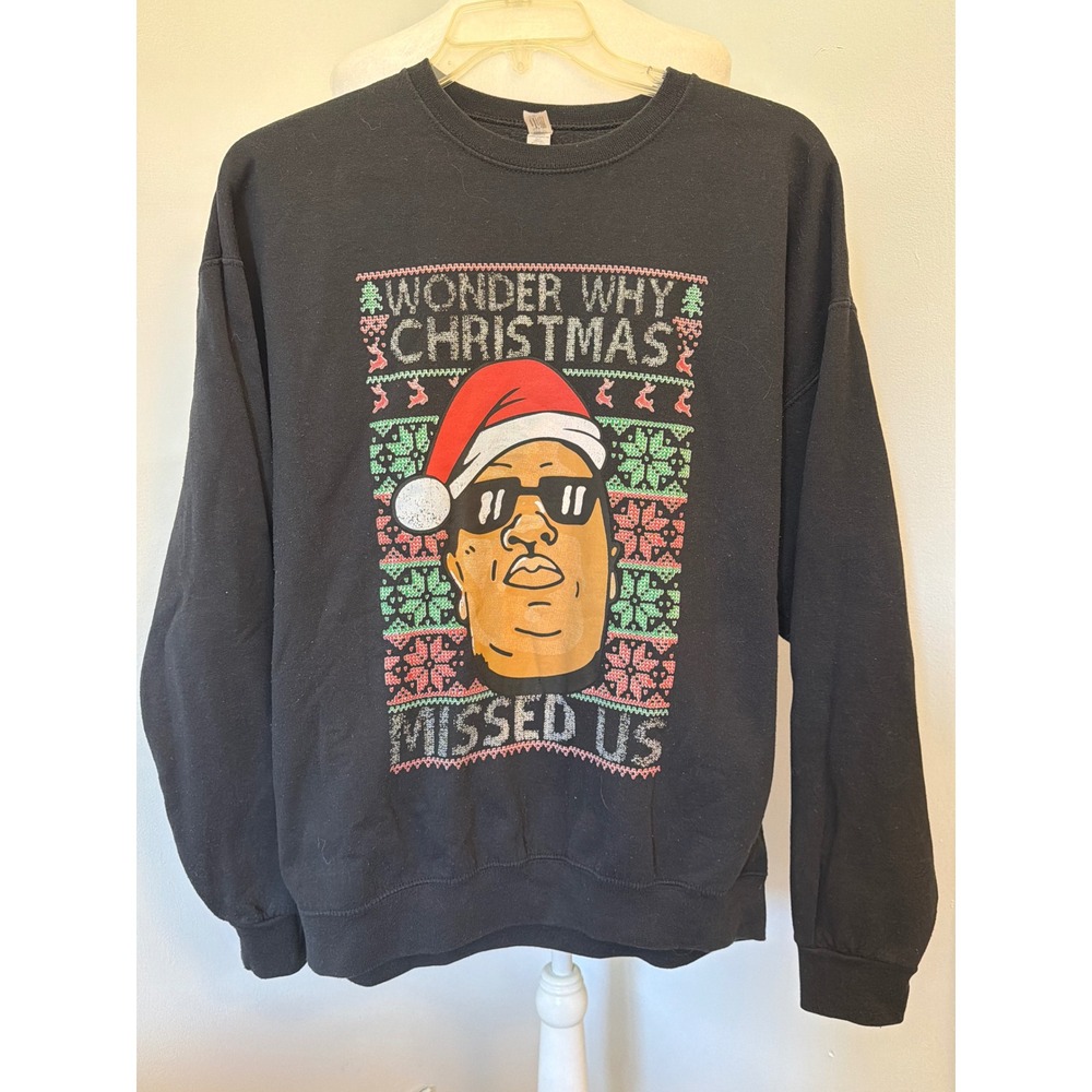 Jerzees Biggie Smalls Christmas Sweatshirt XL Black Notorious BIG Juicy Graphic